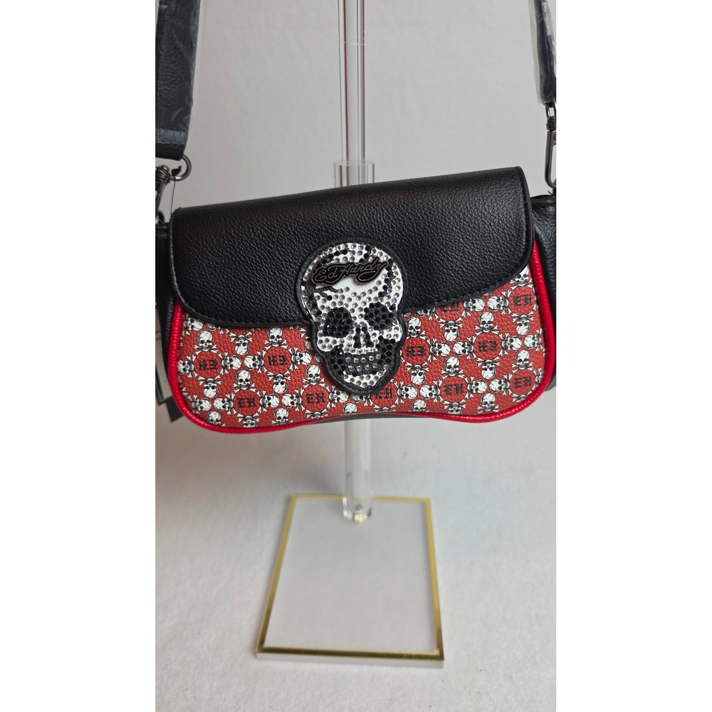 Ed Hardy Skull Rhinestone Shoulder Bag Black Red Y2K McBling Goth Emo Streetwear
